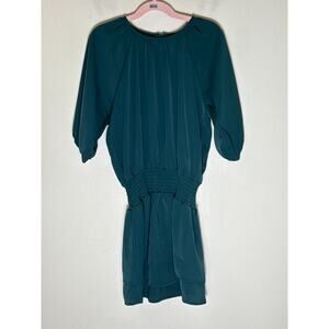 Pleat. Dark Green Long Sleeve Knee Length Dress Sz 8